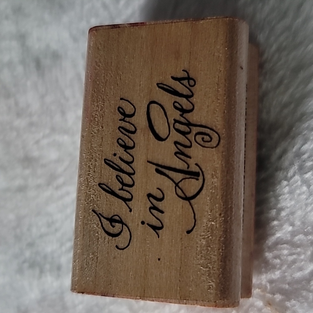 Phrase:I Believe in Angels,Wooden Rubber Stamp